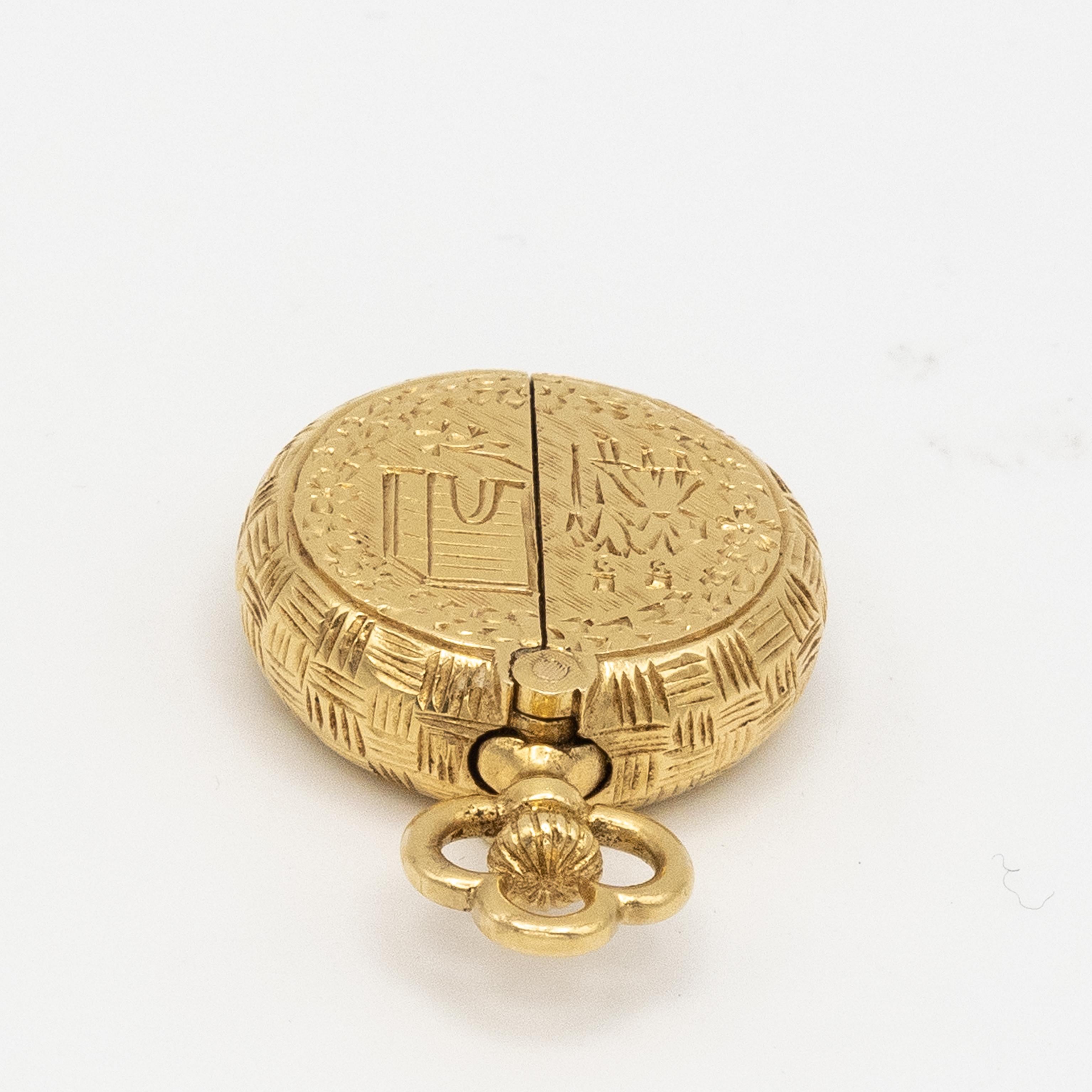 Herna 14K YG  Pocket Watch with 18K Gold Engraving Hinged Cover en venta 11