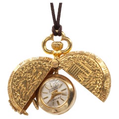 Herna 14K YG  Pocket Watch with 18K Gold Engraving Hinged Cover