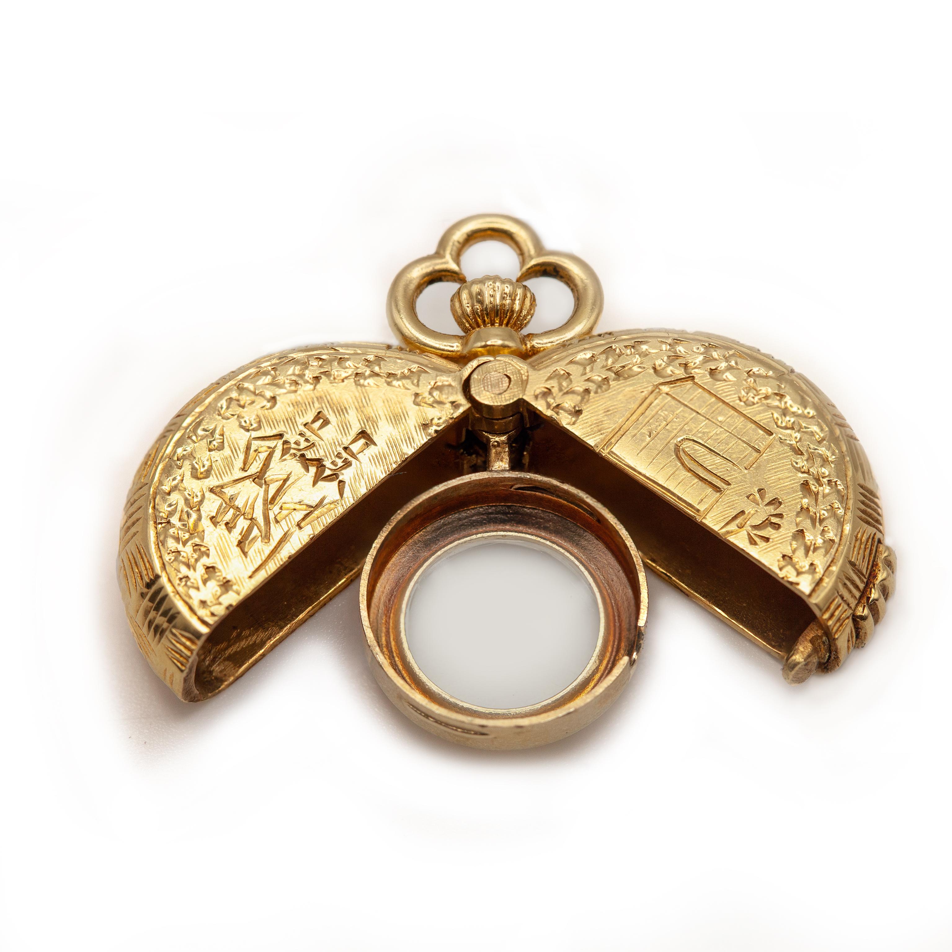 Herna 14K YG  Pocket Watch with 18K Gold Engraving Hinged Cover en venta 14