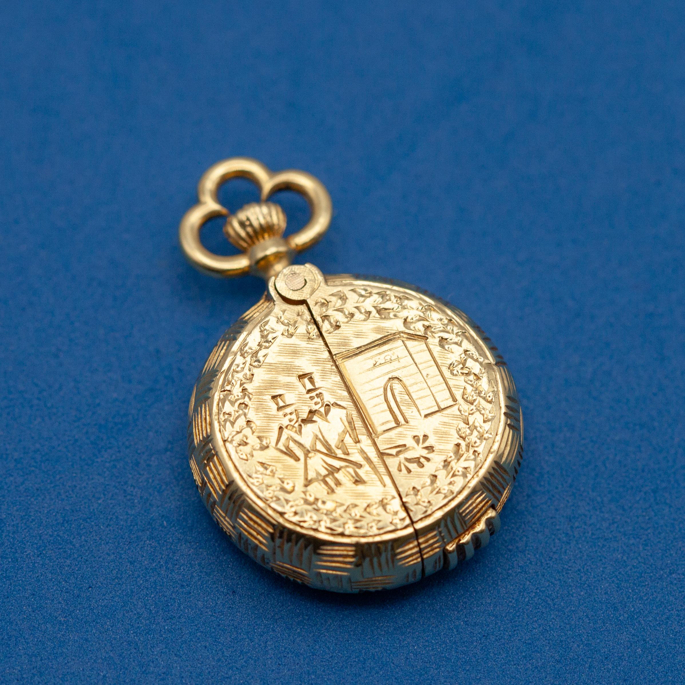 Femenino o masculino Herna 14K YG  Pocket Watch with 18K Gold Engraving Hinged Cover en venta