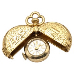 Herna 14K YG  Pocket Watch with 18K Gold Engraving Hinged Cover