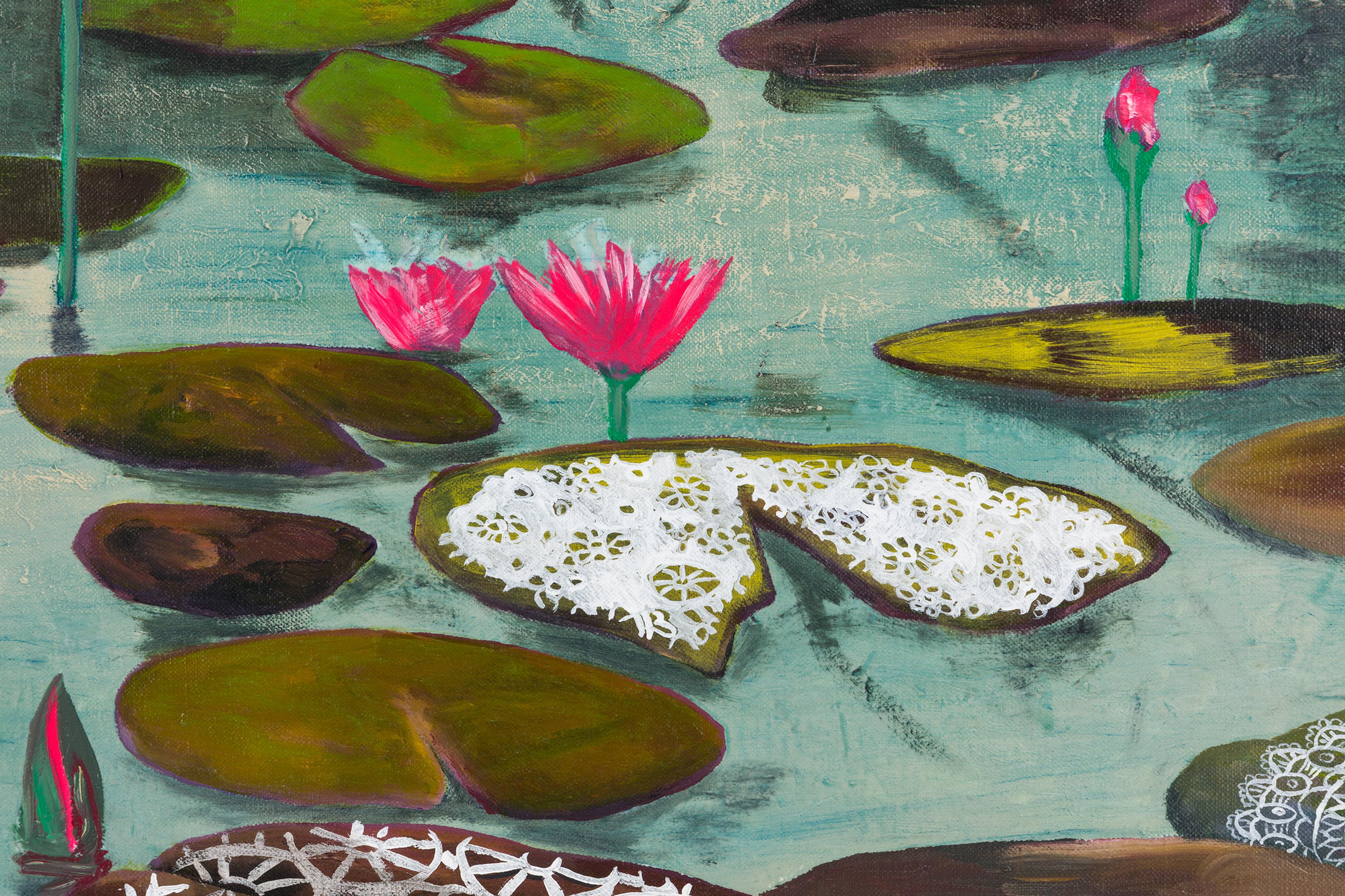'Conceptual artist #17 (With the aid of scissors, paper doilies and origami he elevates lily ponds to attract potential princes)'

Hernan Bas is best known for his narratively rich scenes that feature a wide-range of references spanning art and