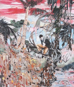 Downhill at Dusk (the Runaway), Hand Stenciled, Expressionistic Figuration, 2013