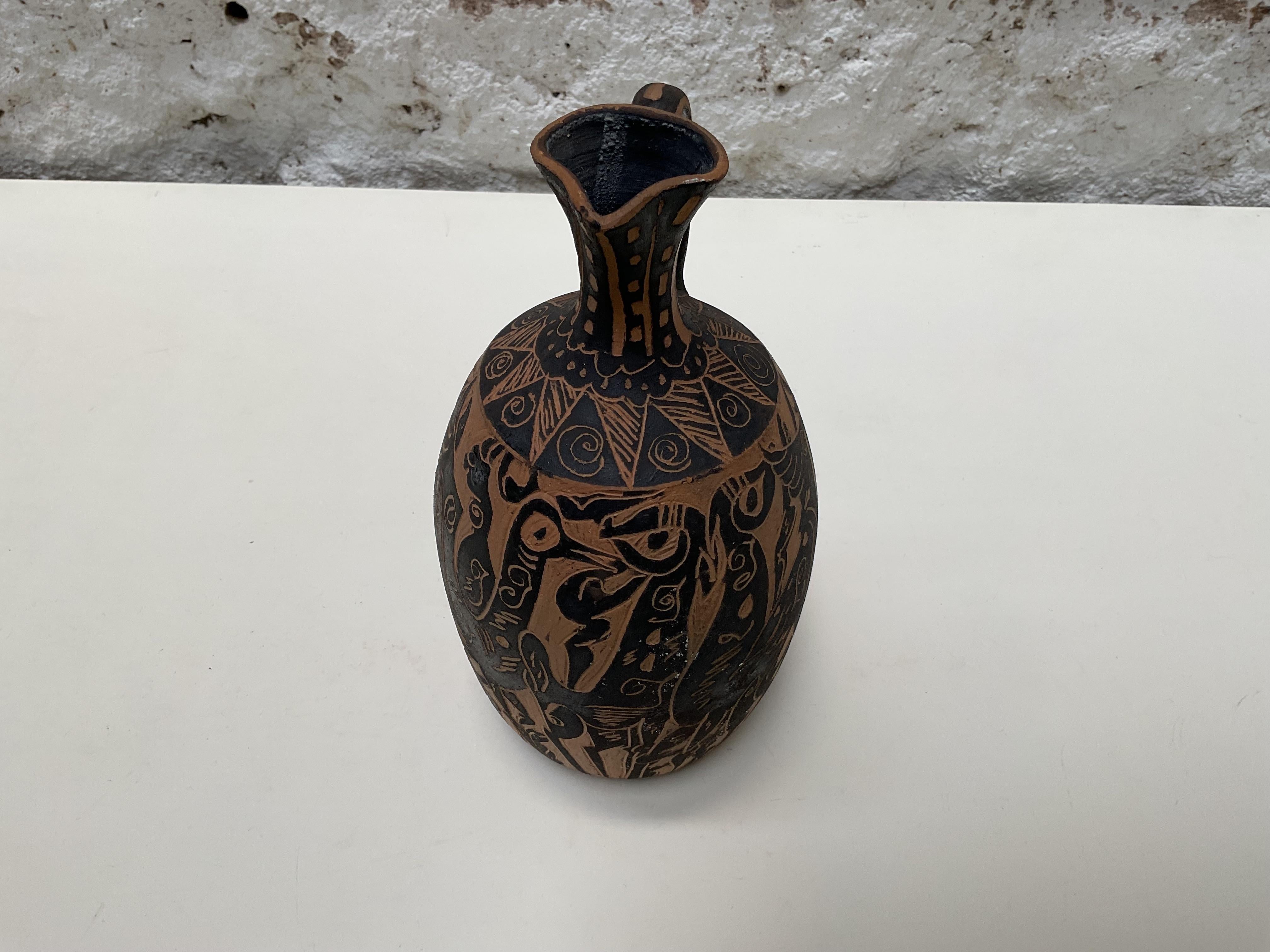 Mid-Century Modern Hernán Sanz - Vase en céramique de style Picasso, Talleres Pedro Mercedes, Cuenca, Espagne en vente