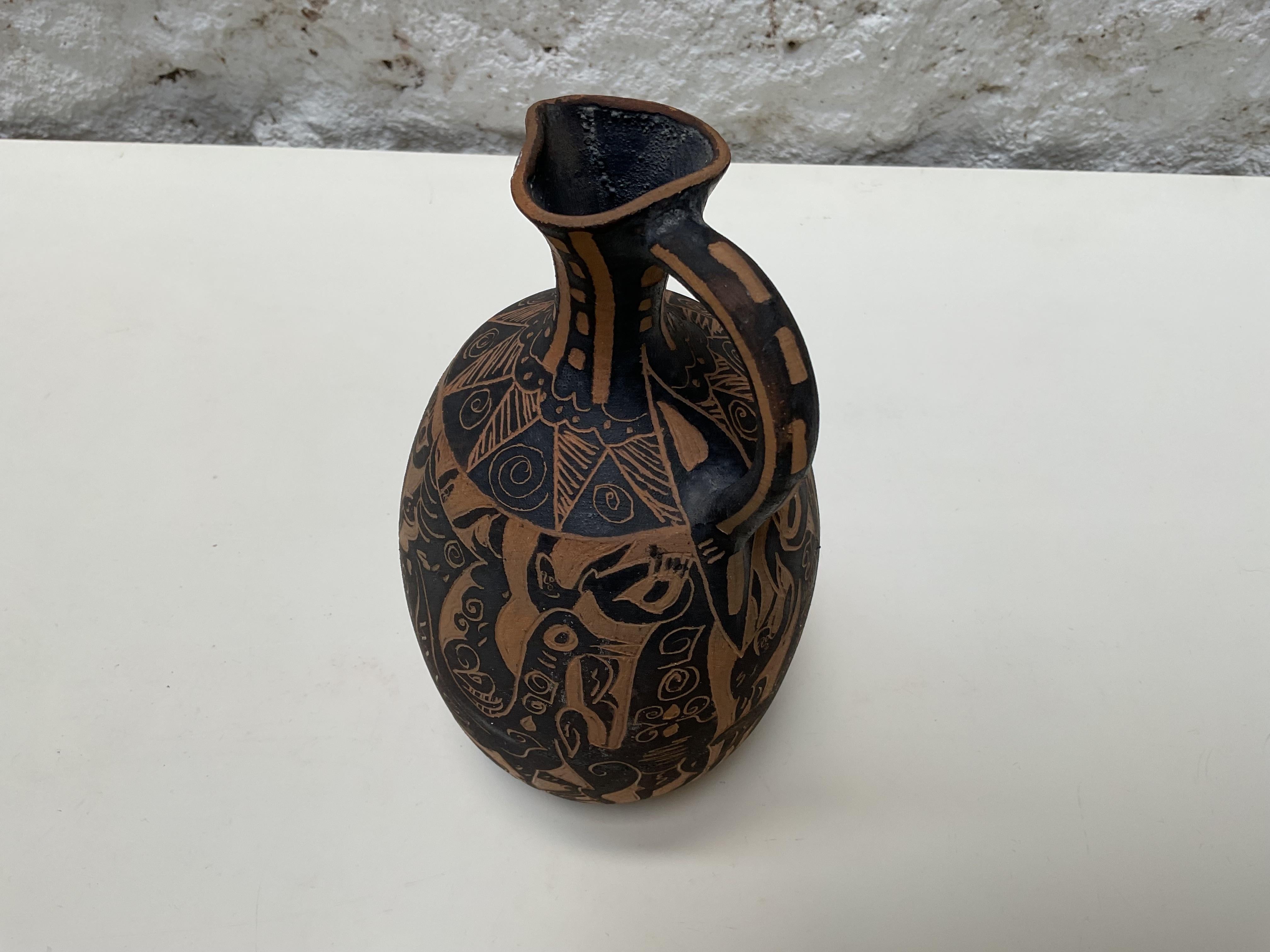 Espagnol Hernán Sanz - Vase en céramique de style Picasso, Talleres Pedro Mercedes, Cuenca, Espagne en vente
