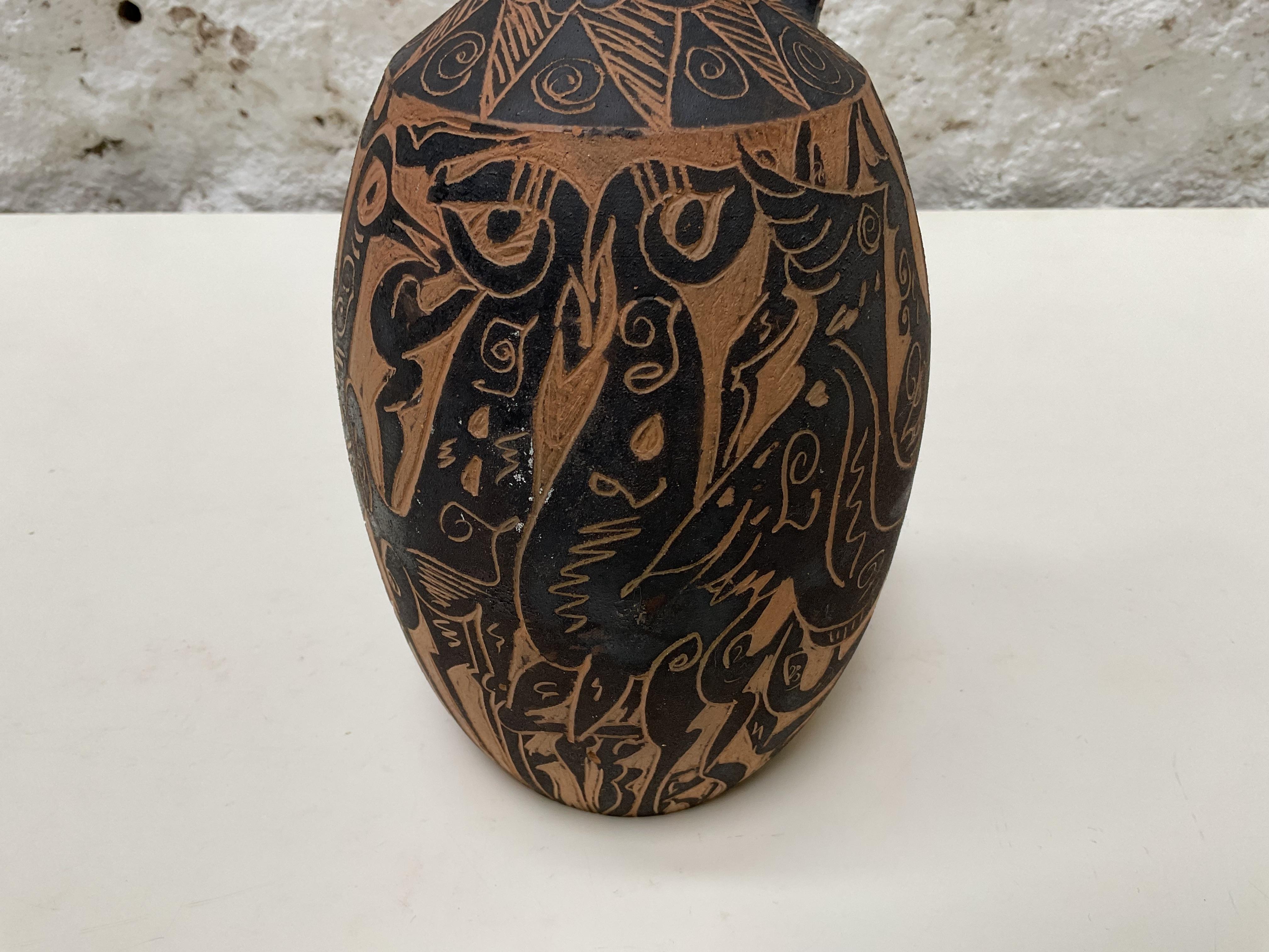 Céramique Hernán Sanz - Vase en céramique de style Picasso, Talleres Pedro Mercedes, Cuenca, Espagne en vente
