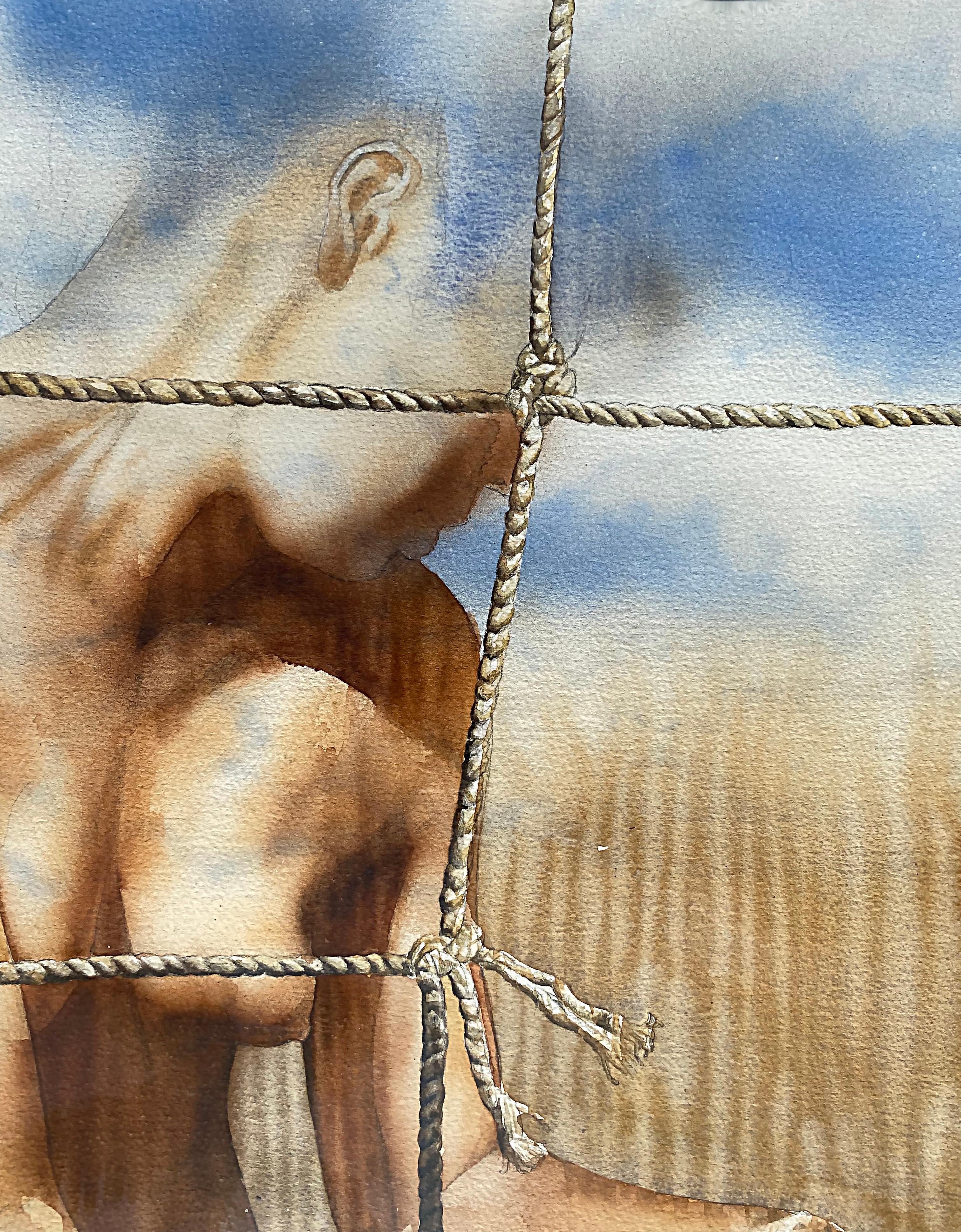 Nudefarbenes Aquarellgemälde auf Papier, gerahmt unter Glas, von Wynn Sosa (Moderne) im Angebot