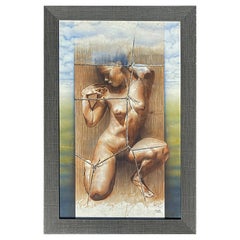 Hernán Sosa (Peru, b1965) Nude Watercolor Painting on Paper Framed Under Glass