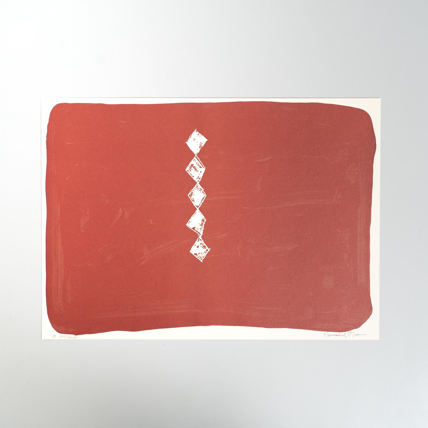 Litografía de Hernández Pijuan.
Edición limitada, numerada a lápiz y firmada en la piedra.
Impreso por Poligrafa Barcelona en 1999 para la Galeria d'arte contemporaneo.

En buen estado original.

