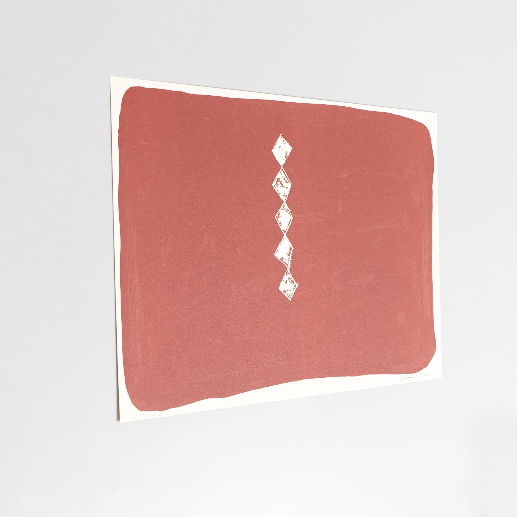 Hernández Pijuan Litografía abstracta roja y blanca sobre papel, 1999 Español en venta