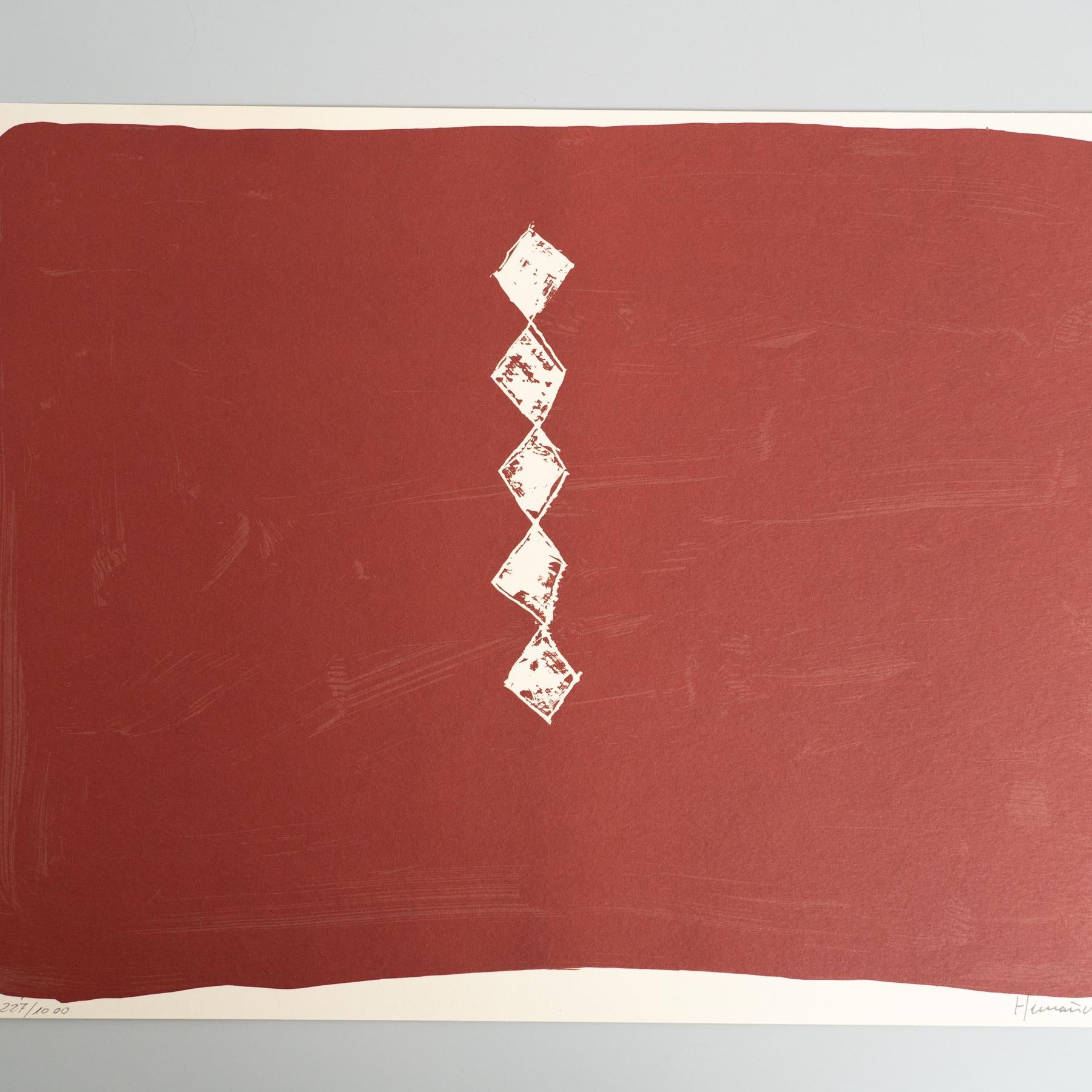 Hernández Pijuan Litografía abstracta roja y blanca sobre papel, 1999 en Bueno estado para la venta en Barcelona, Barcelona