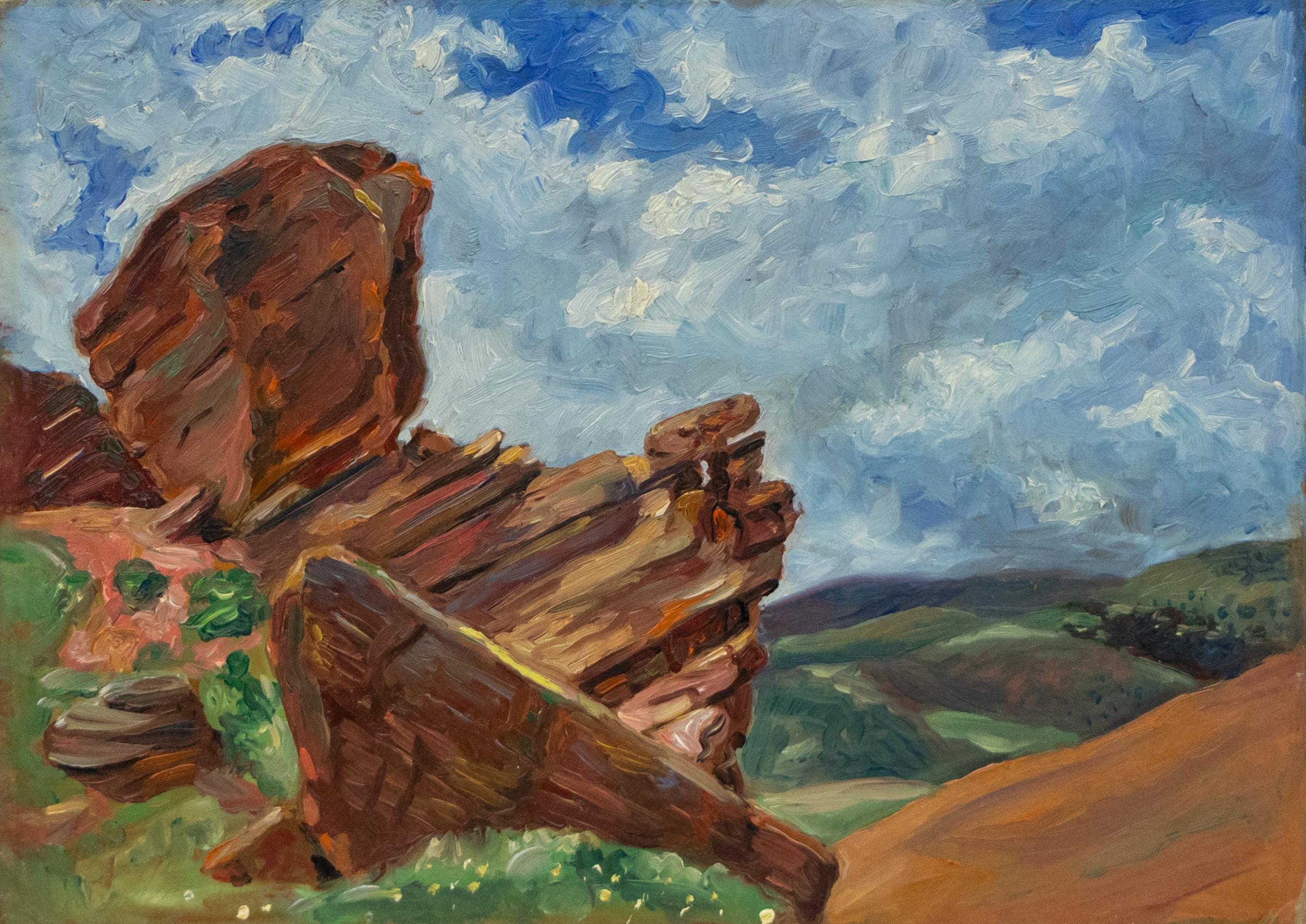 Red Rocks, Colorado meridionale, pittura paesaggistica del XX secolo di formazioni rocciose - Painting di Herndon Davis