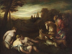 siglo XVII Diana y Acteón  Hernest Daret Óleo mitológico sobre lienzo Verde