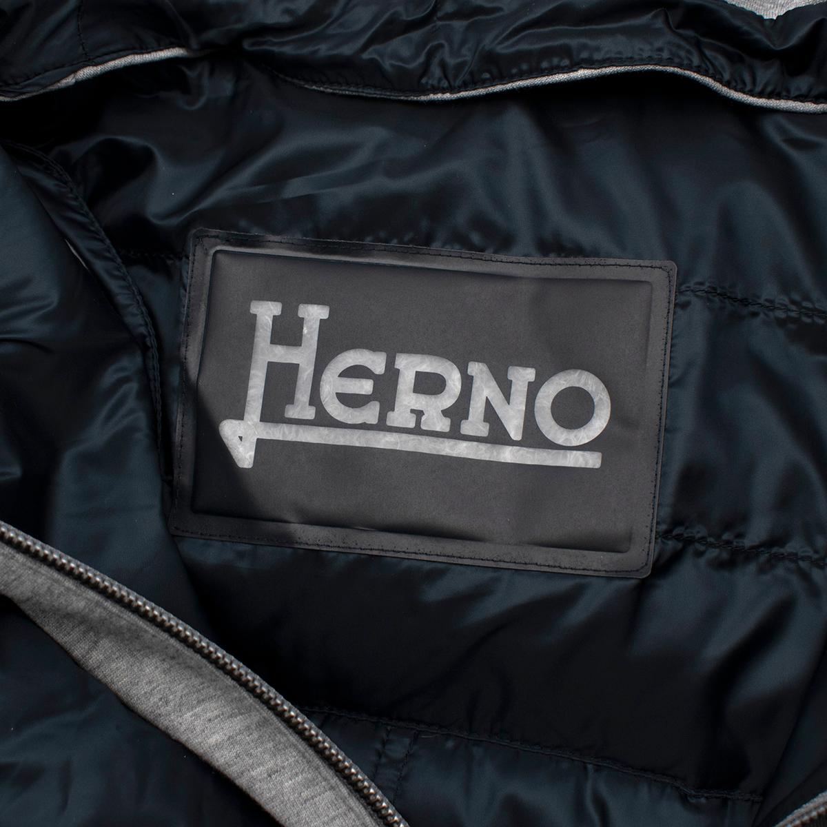 Herno Navy Hooded Hybrid Quilted Jacket - US L In New Condition For Sale In London, GB