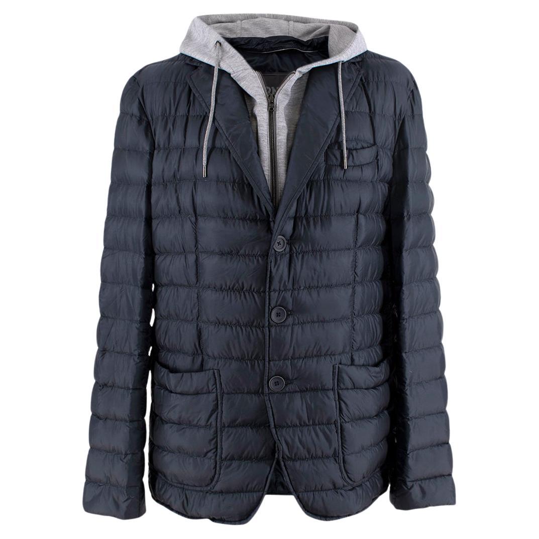 Herno Navy Hooded Hybrid Quilted Jacket - US L For Sale