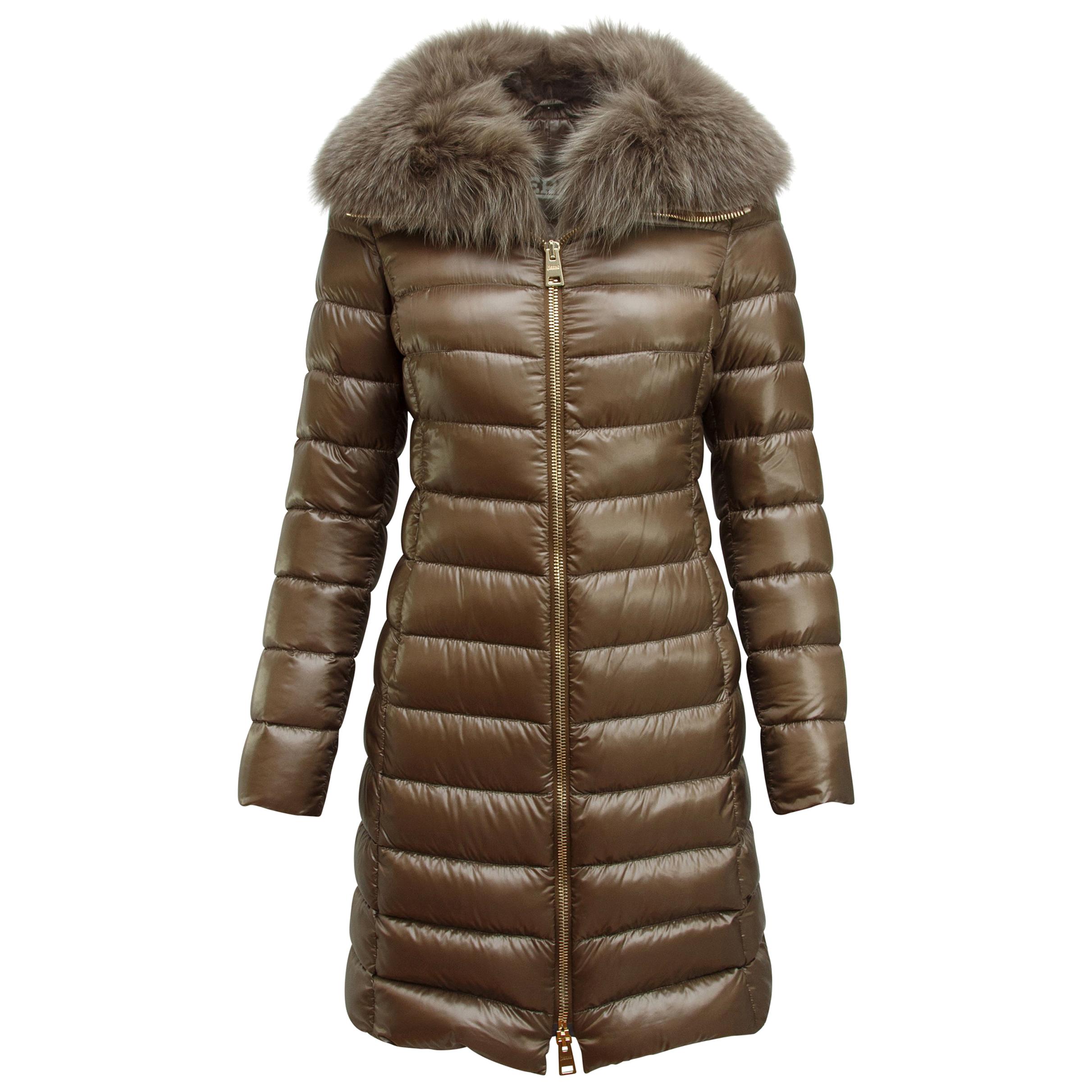 Herno Pewter Fox Fur Trimmed Puffer Coat