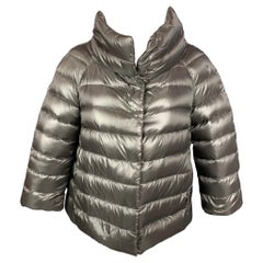 HERNO Size 4 Grey Quilted Nylon Goose Down Jacket
