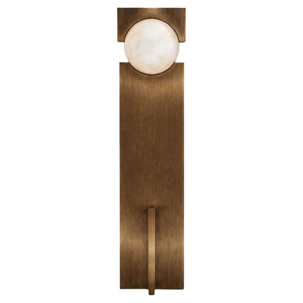 Hero Lamp Edelstahl, vermessingt, mit Steinkugel,  Skulpturale Lampe