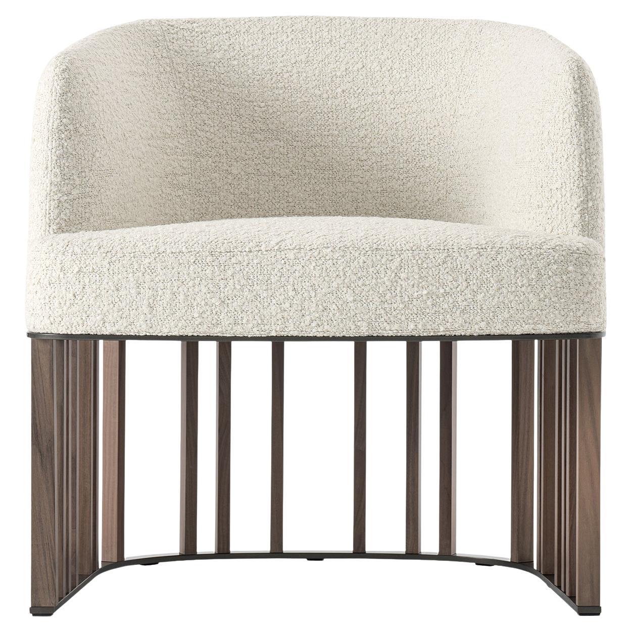 Sillón Pequeño Hero Respaldo Bajo Tejido Blanco Con Base Nogal Canaletto