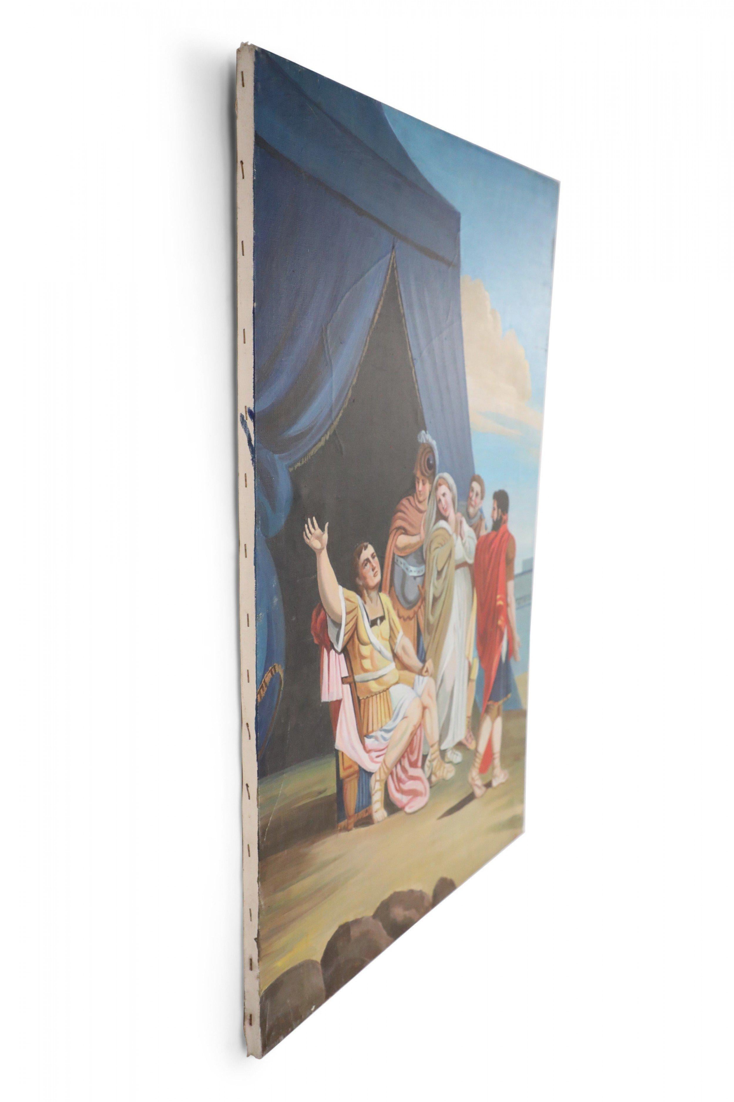 Mid-Century moderno Gladiatore eroico e tenda blu Pittura a olio su tela in vendita