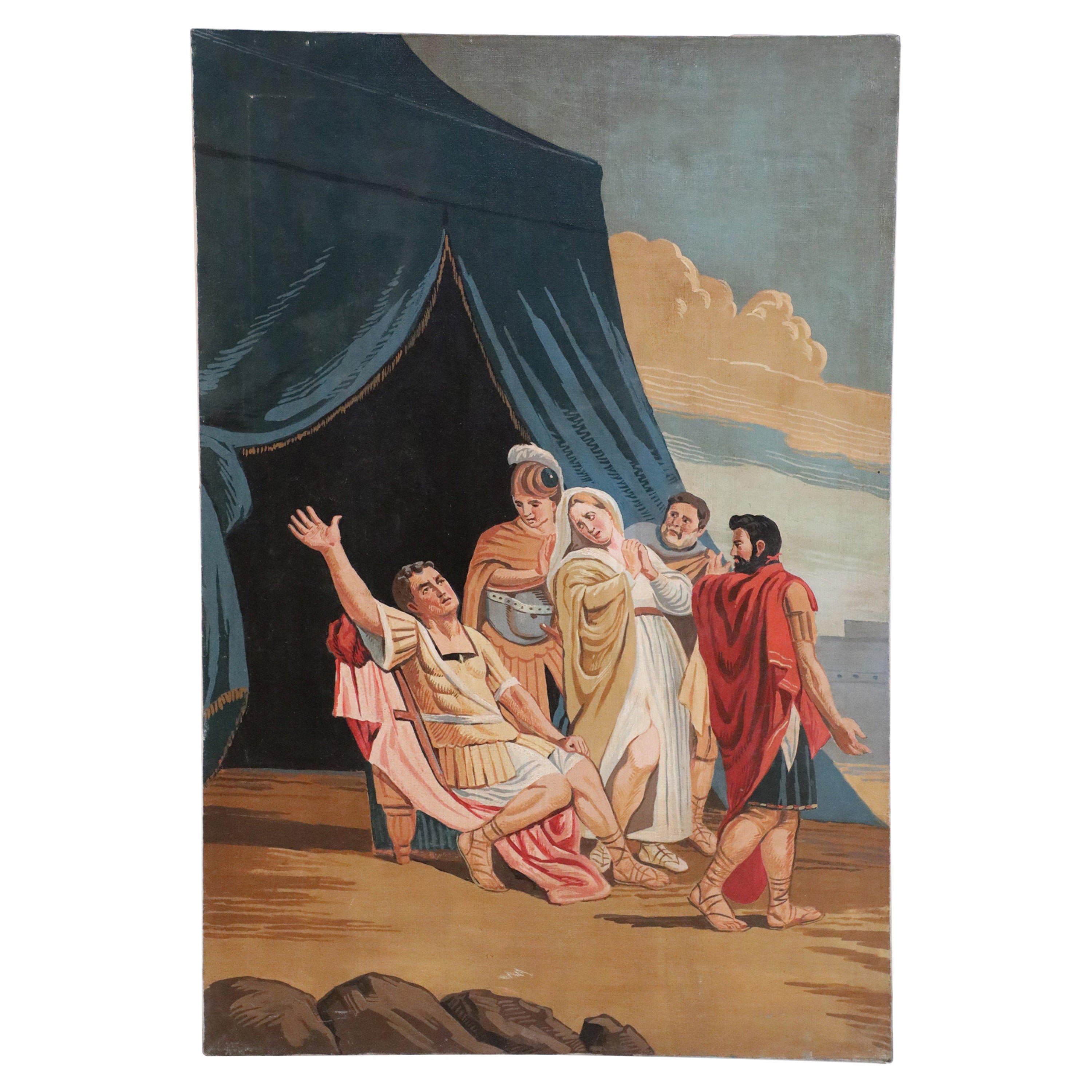 Gladiateur héroïque et tente bleue Peinture à l'huile sur toile en vente