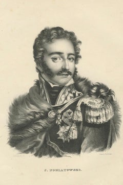 Heroic Portrait of Polish General J. Poniatowski – 1836 Lithograph