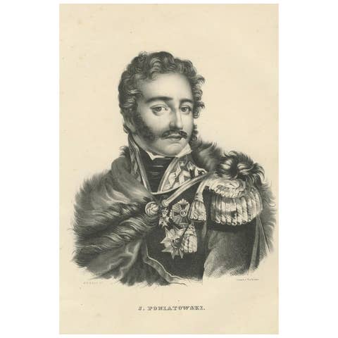 Heroic Portrait of Polish General J. Poniatowski – 1836 Lithograph