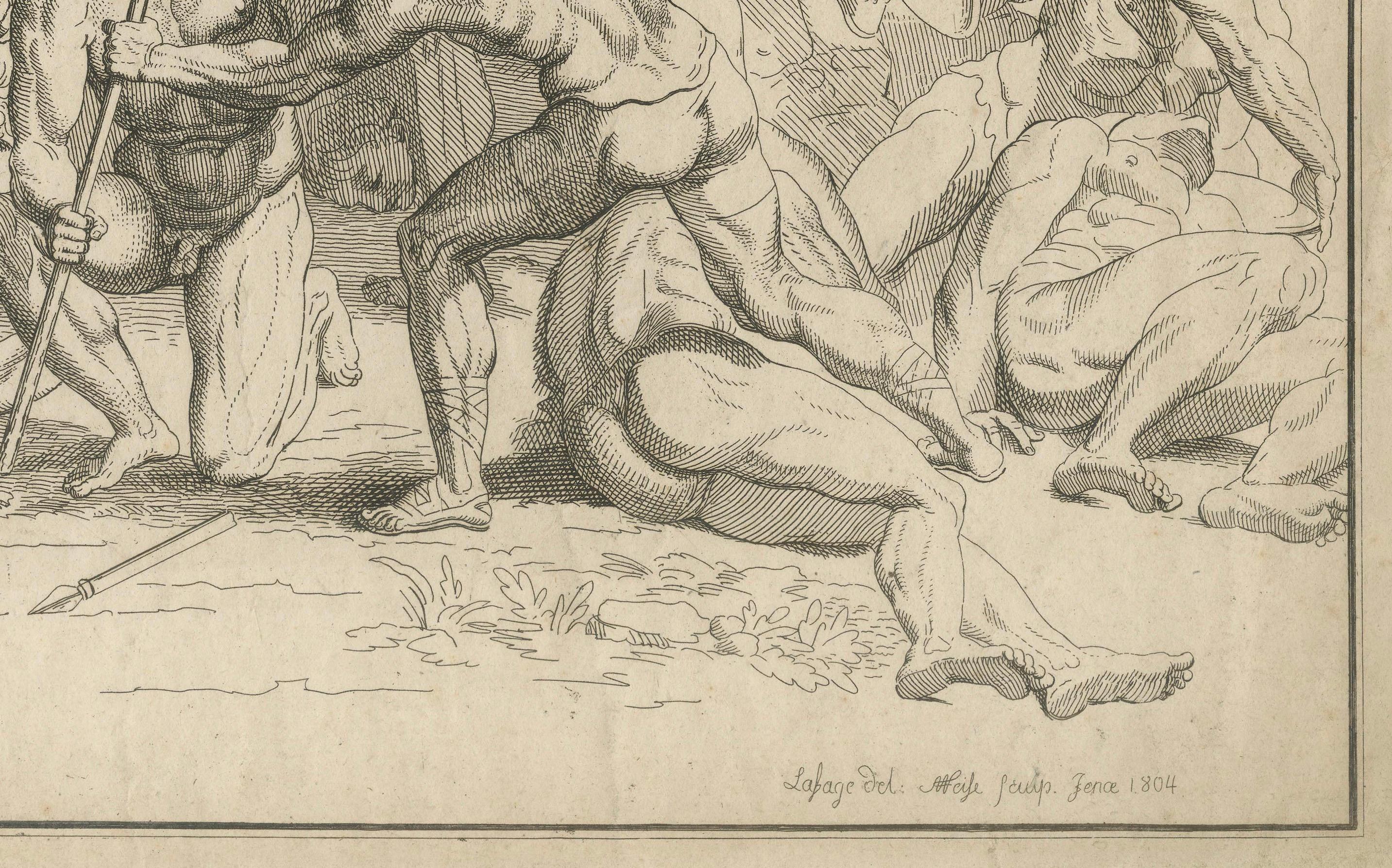 Heroic Roman Battle Scene, French Neoclassical Engraving, Napoleonic Era, 1804