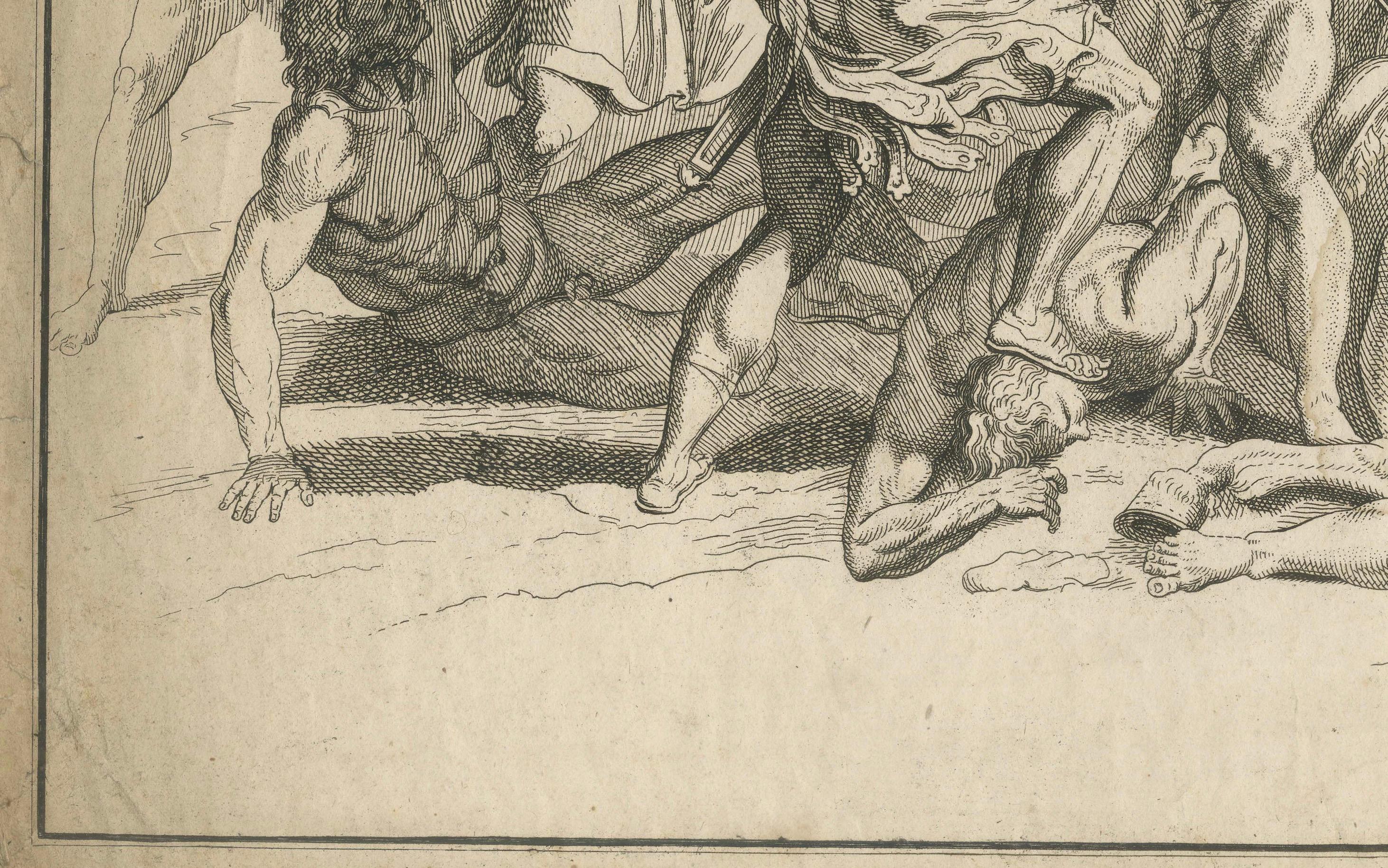 Heroic Roman Battle Scene, French Neoclassical Engraving, Napoleonic Era, 1804