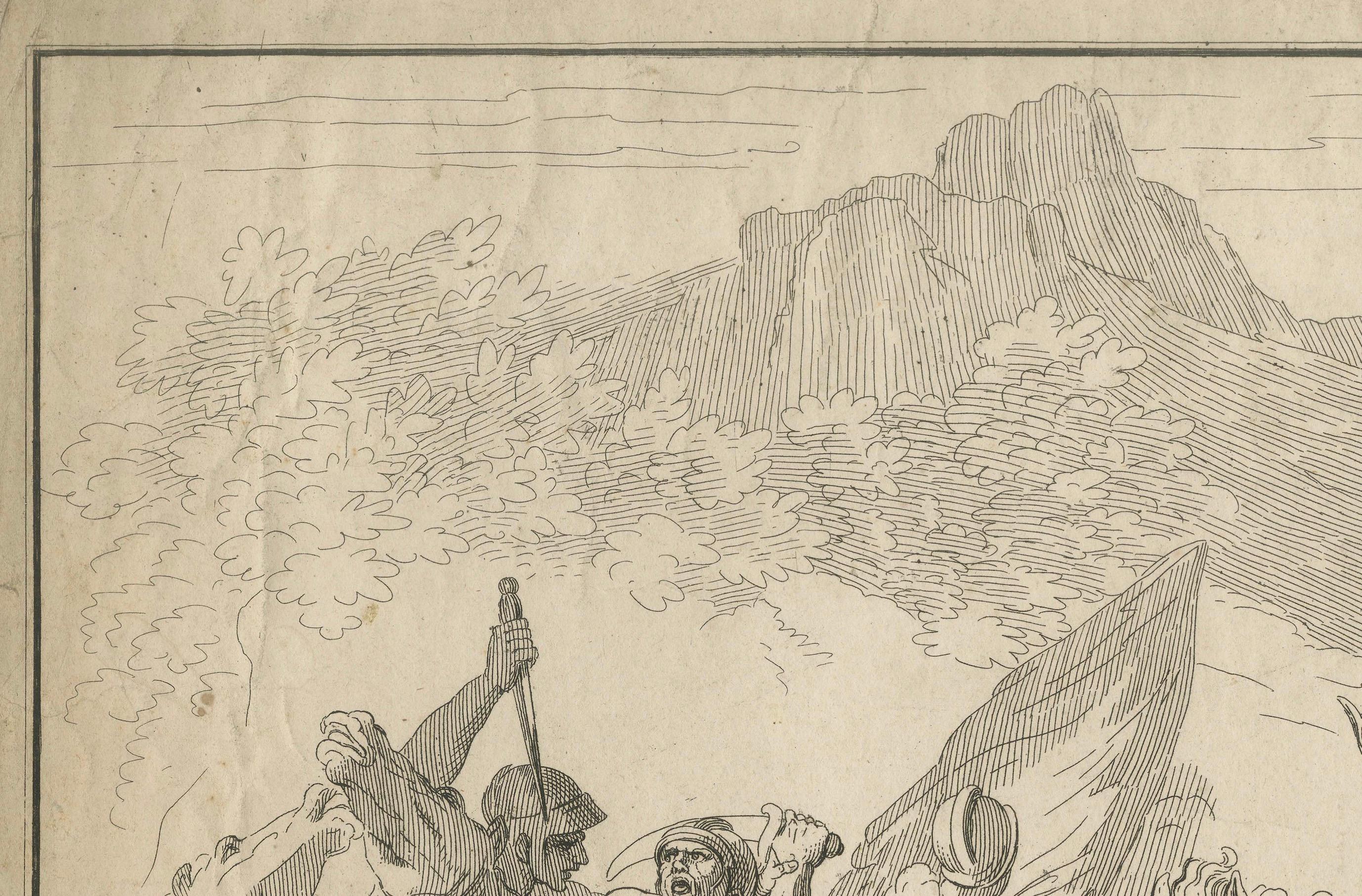 Heroic Roman Battle Scene, French Neoclassical Engraving, Napoleonic Era, 1804