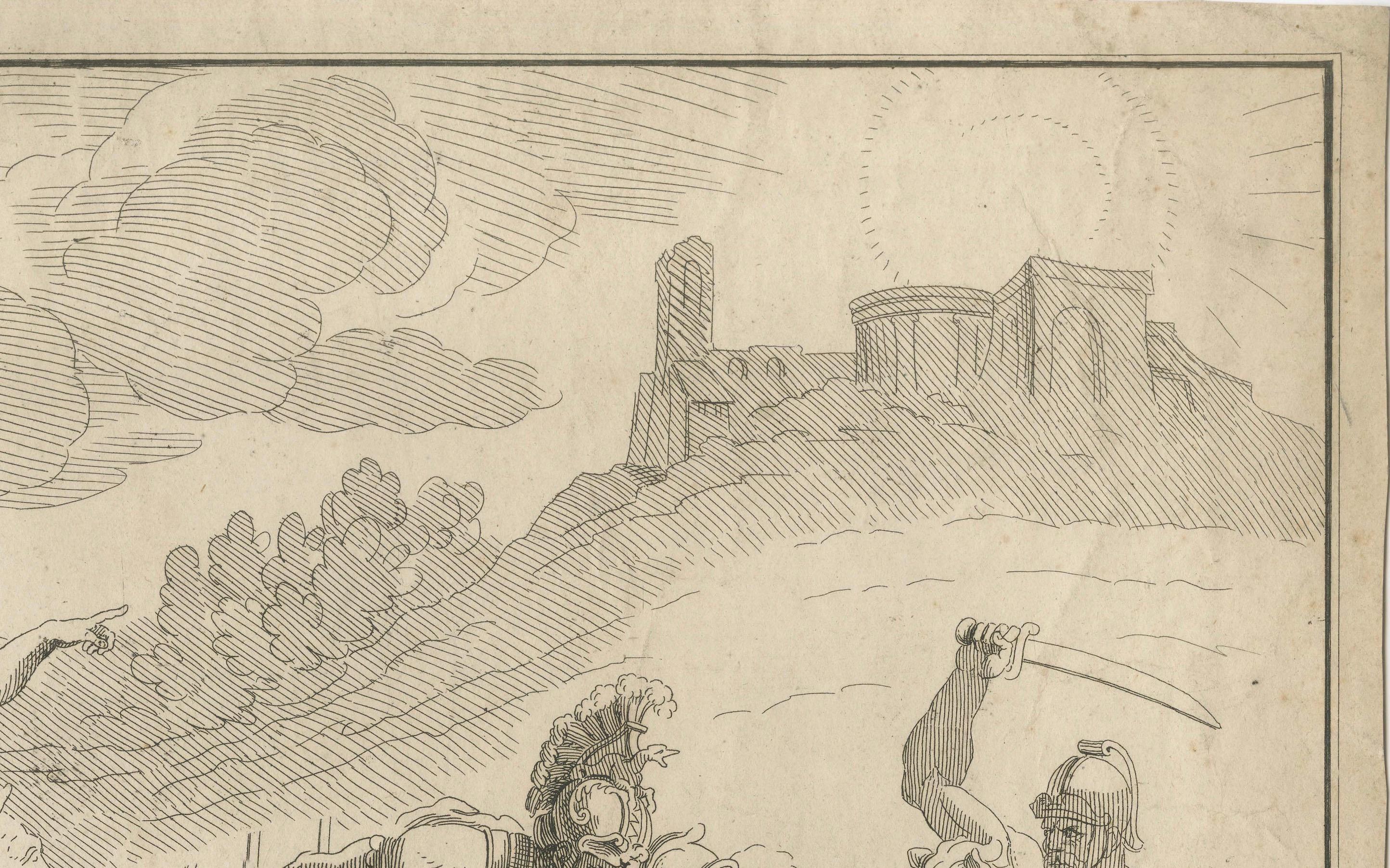 Heroic Roman Battle Scene, French Neoclassical Engraving, Napoleonic Era, 1804