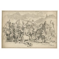 Heroic Roman Battle Scene, French Neoclassical Engraving, Napoleonic Era, 1804