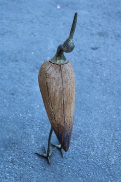 Heron 1970s Italian Design Golden Metal and Bamboo Cane Fabrics