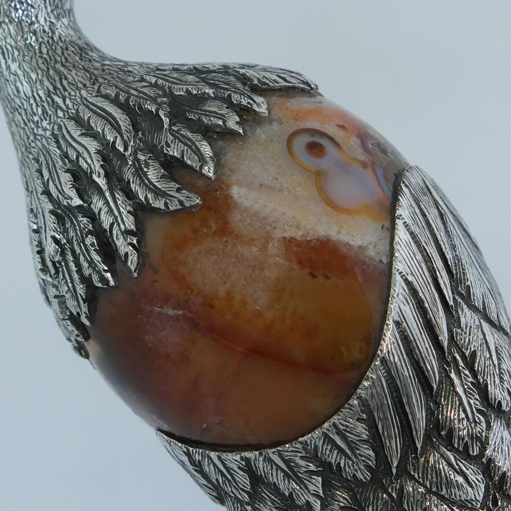 Heron by Alcino Silversmith Handcrafted in Sterling Silver with Orange Agate In New Condition For Sale In Porto, 13