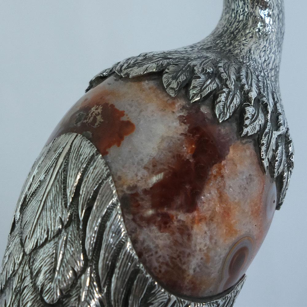 Heron by Alcino Silversmith Handcrafted in Sterling Silver with Orange Agate For Sale 4