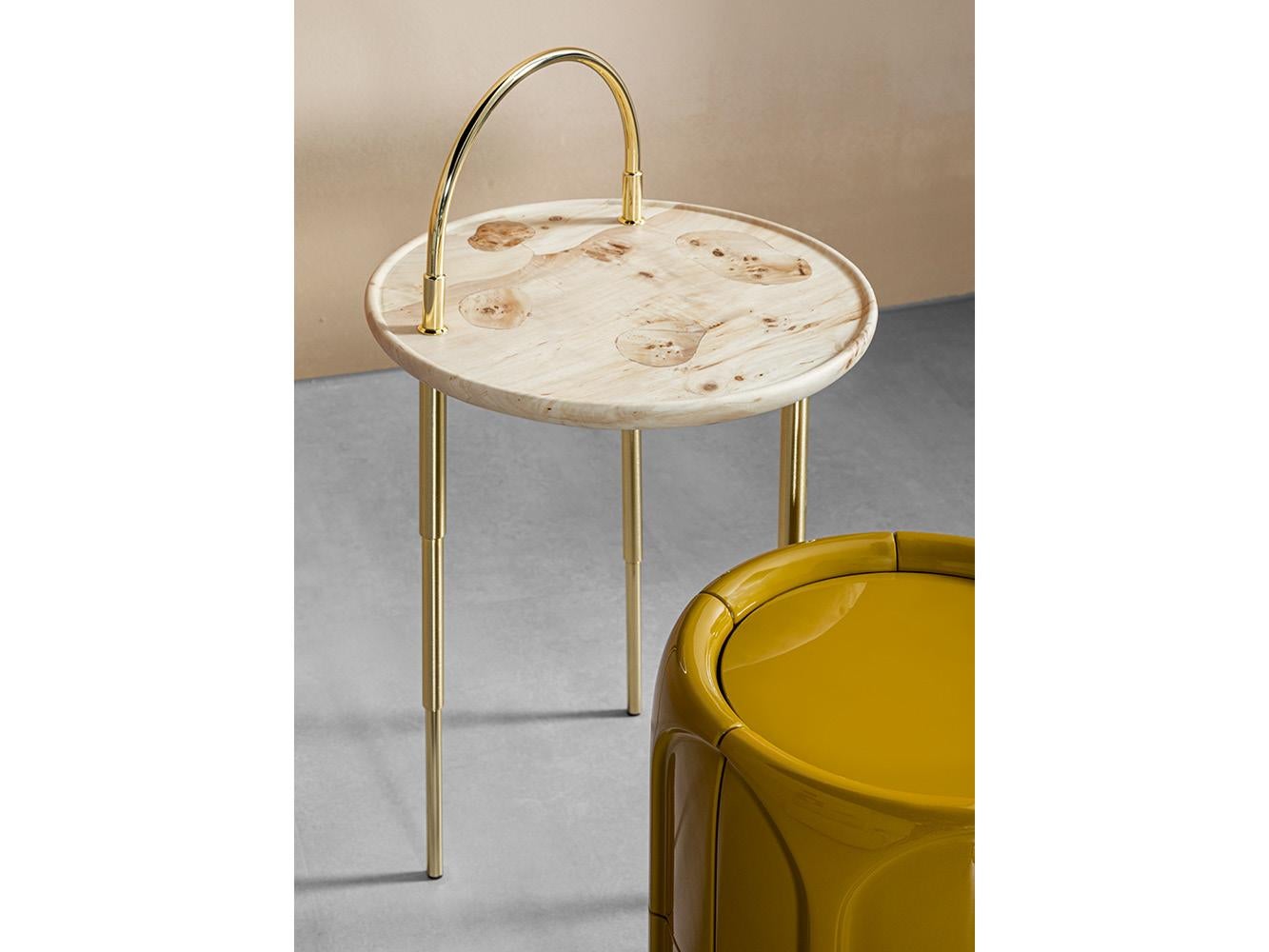 Heron Coffee Table by Hessentia with Poplar Wooden Top and Gold Finish  Metal Legs For Sale at 1stDibs