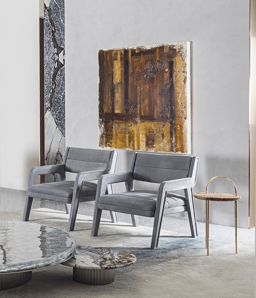 Heron Coffee Table by Hessentia with Poplar Wooden Top and Gold Finish Metal Legs For Sale at