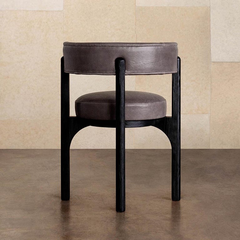 Heron Dining Chair in Grey Textured Leather by Kelly Wearstler For Sale