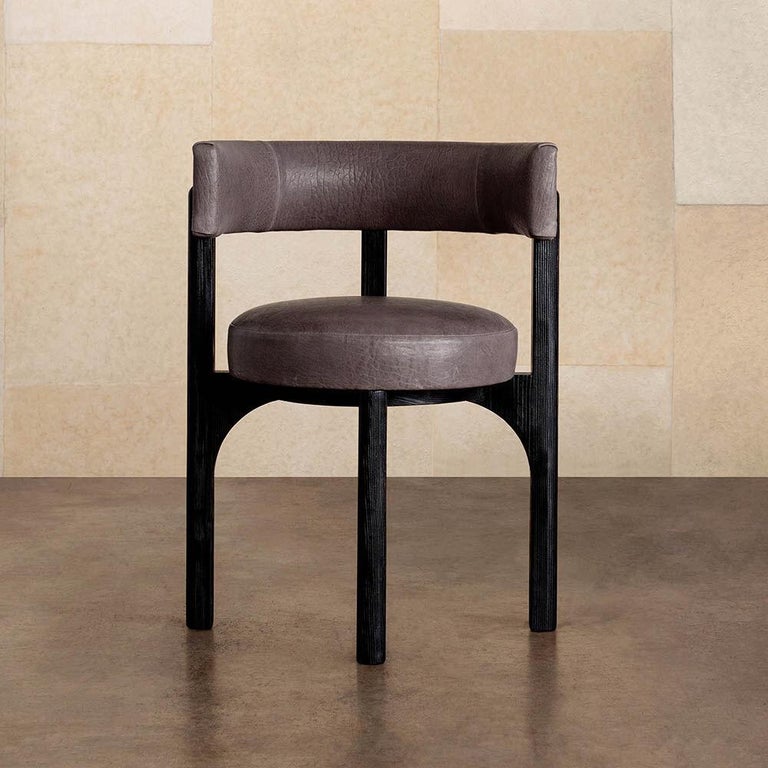 Heron Dining Chair in Grey Textured Leather by Kelly Wearstler For Sale