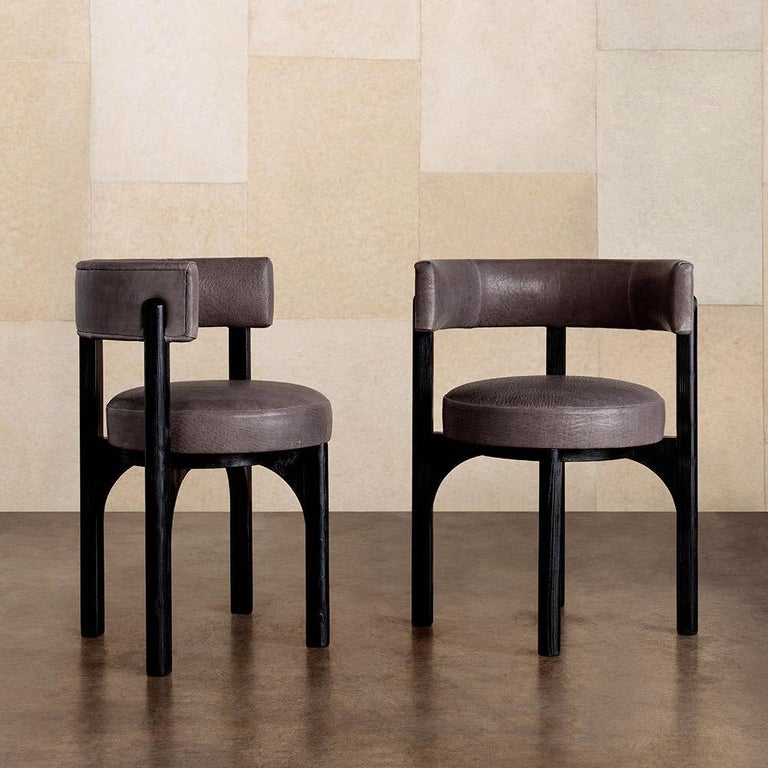 Heron Dining Chair in Grey Textured Leather by Kelly Wearstler For Sale