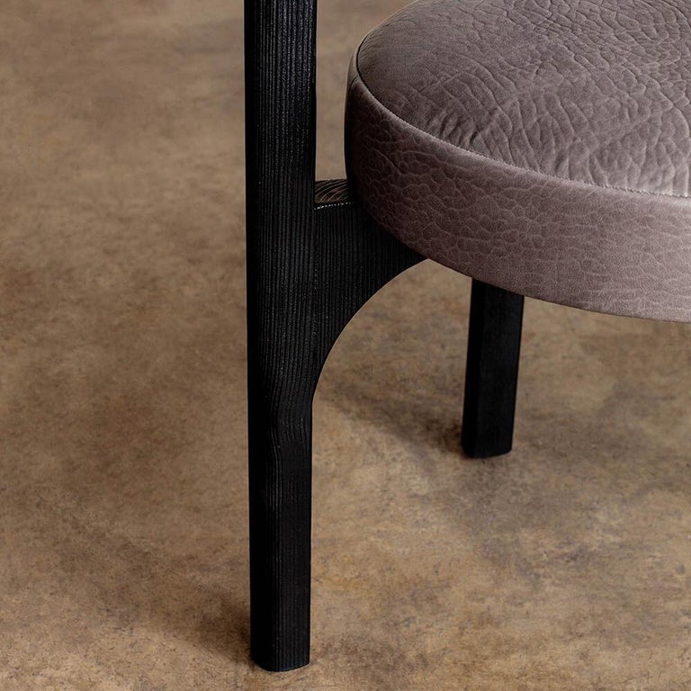 Heron Dining Chair in Grey Textured Leather by Kelly Wearstler For Sale