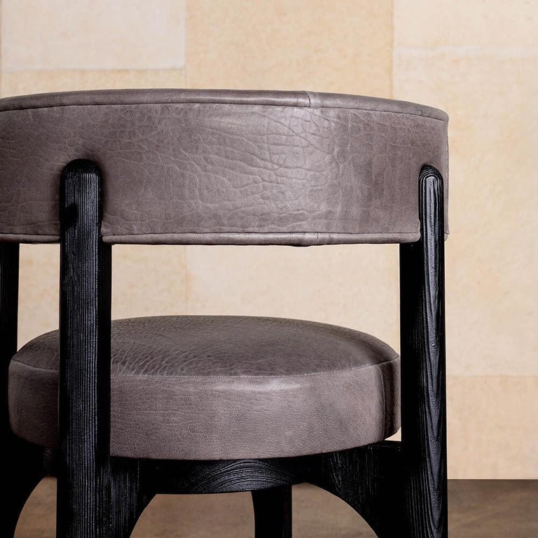 Heron Dining Chair in Grey Textured Leather by Kelly Wearstler For Sale