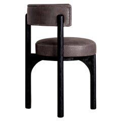 Heron Dining Chair in Grey Textured Leather by Kelly Wearstler