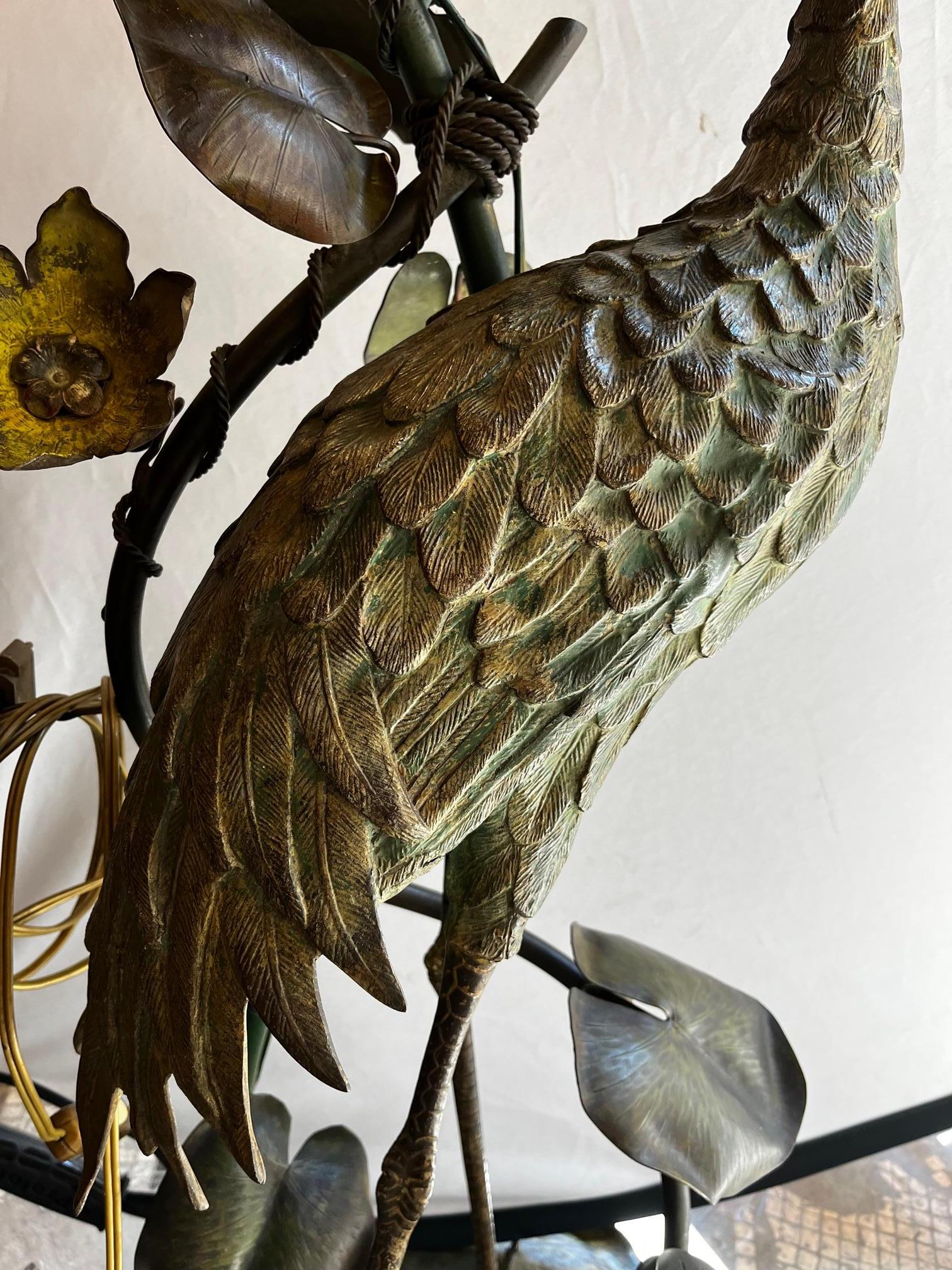 Heron Floor Lamp in Bronze, Art Nouveau, Japanese Style 9