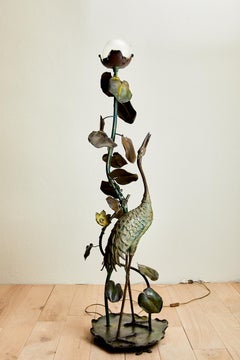 Heron Floor Lamp in Bronze, Art Nouveau, Japanese Style