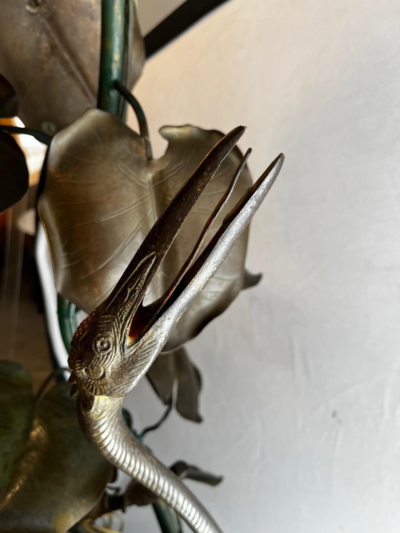 Heron Floor Lamp in Bronze, Art Nouveau, Japanese Style In Good Condition In Nice, Cote d' Azur