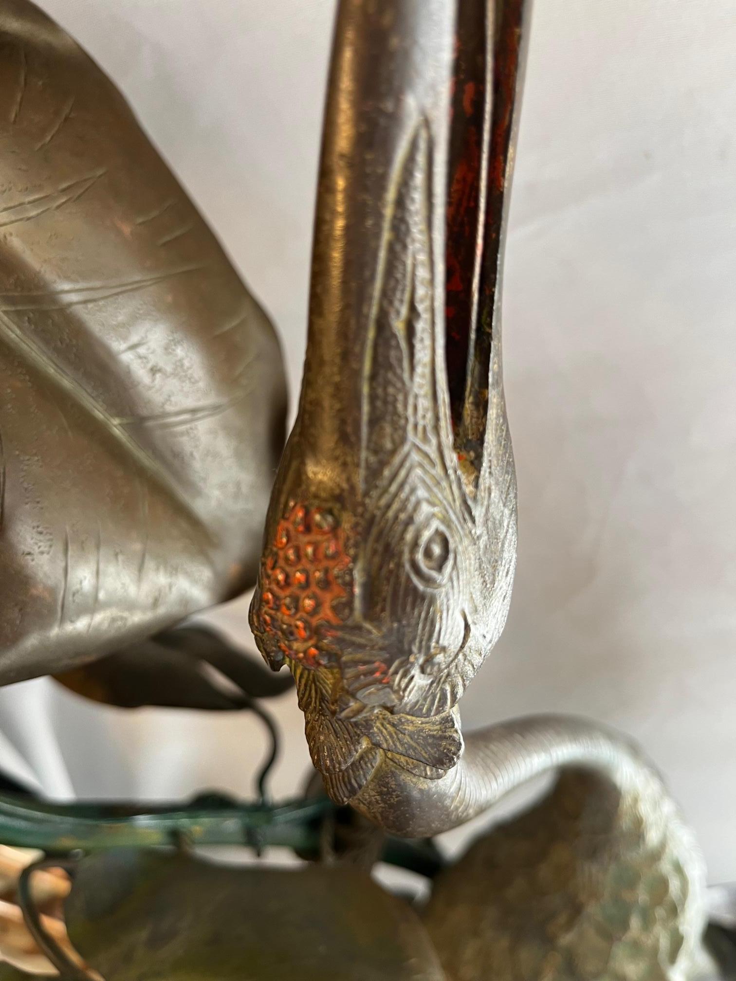 20th Century Heron Floor Lamp in Bronze, Art Nouveau, Japanese Style
