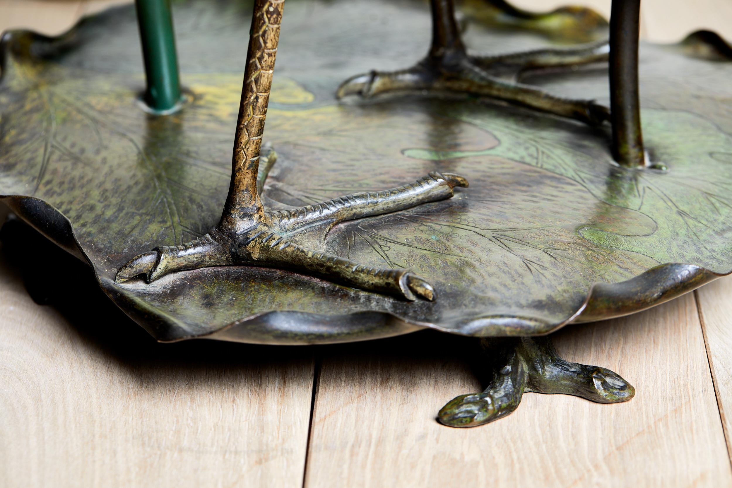 Heron Floor Lamp in Bronze, Art Nouveau, Japanese Style 10