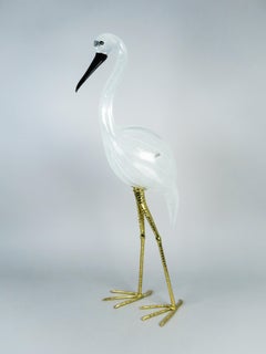 Heron in Murano glass with gilt brass legs, by Licio Zanetti, circa 1970