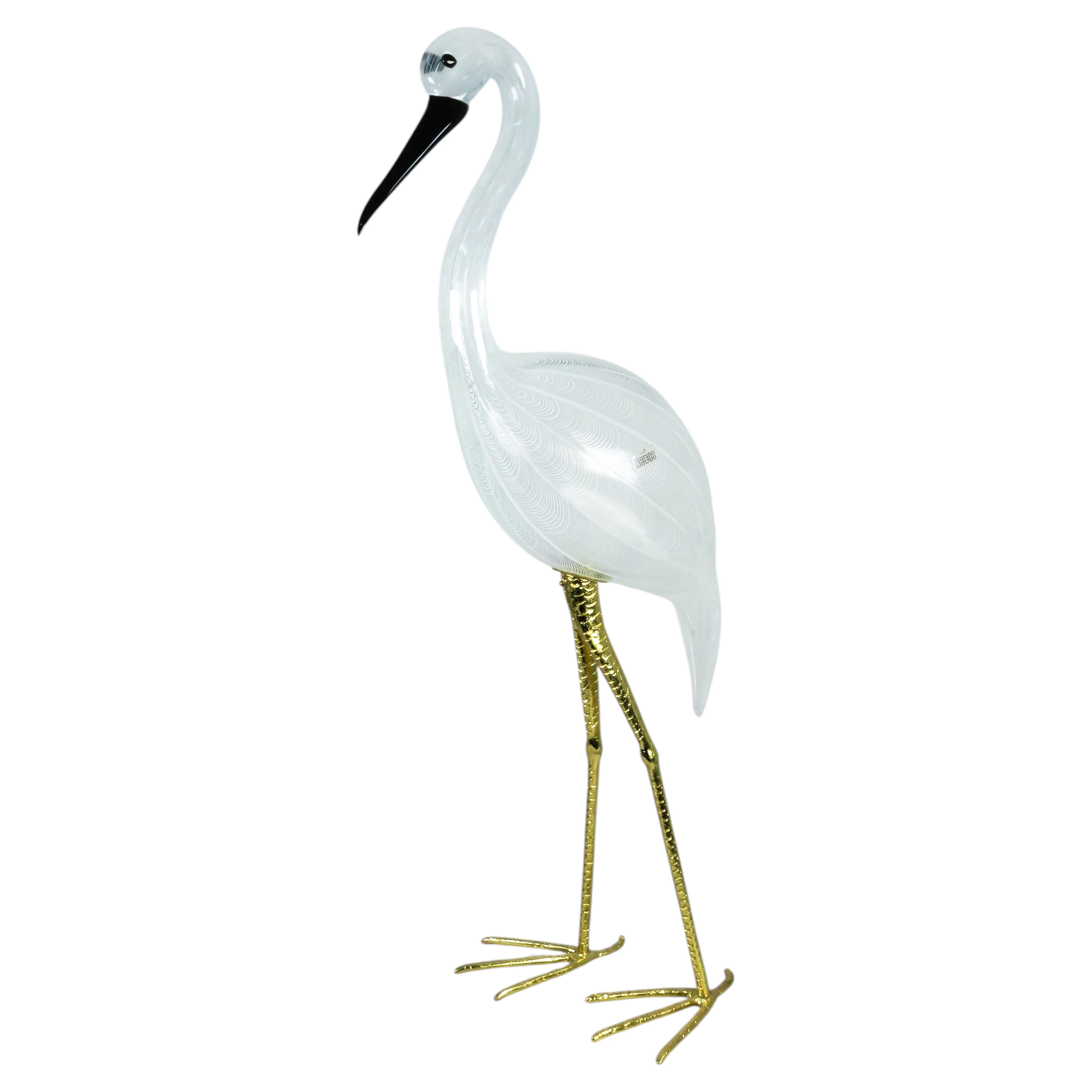 Heron in Murano glass with gilt brass legs, by Licio Zanetti, circa 1970